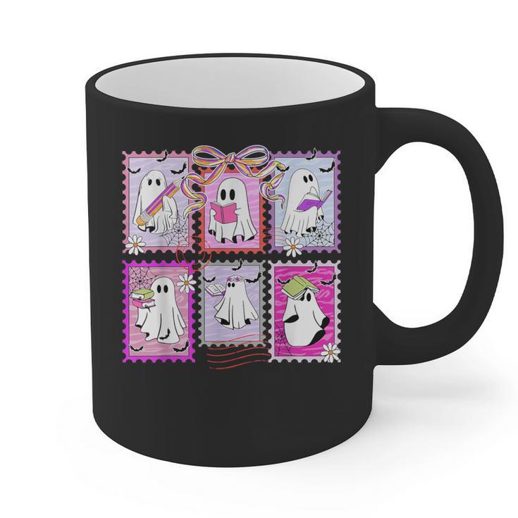 Preppy Spooky Teacher Halloween Ghost Coquette Bow Autumn Graphic Print Coffee Mug