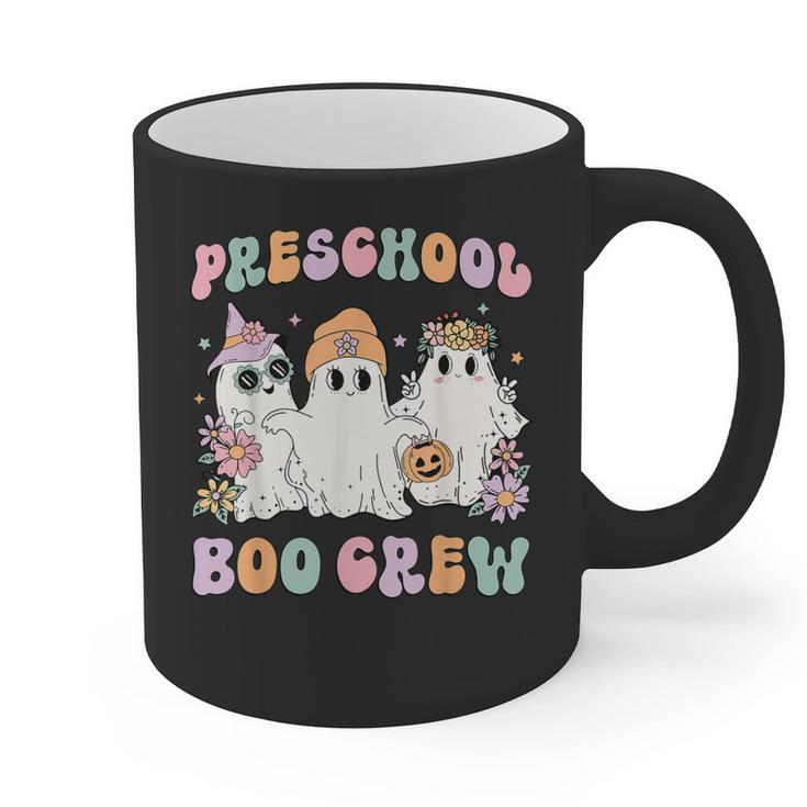 Preschool Boo Crew Groovy Halloween Floral Ghost Teacher Men Women Kids Graphic Print Coffee Mug