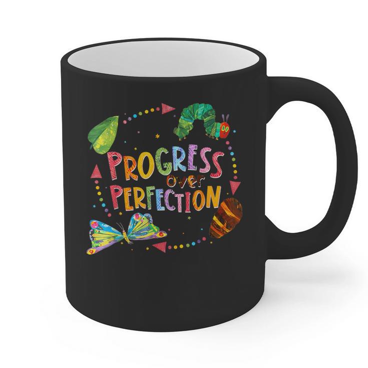 Progress Over Perfection Caterpillar Teacher Back To School Graphic Print Coffee Mug