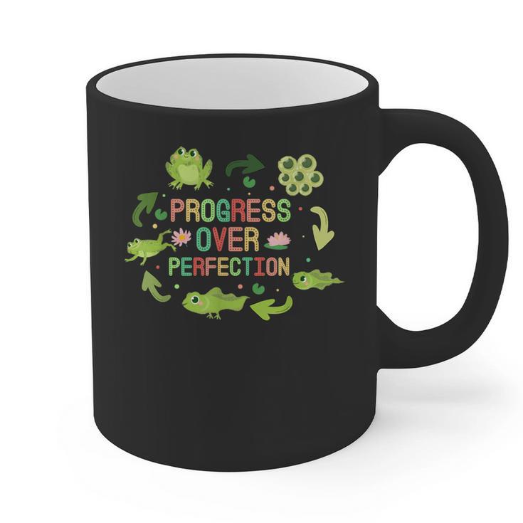 Progress Over Perfection Frog Back To School Teacher Graphic Print Coffee Mug