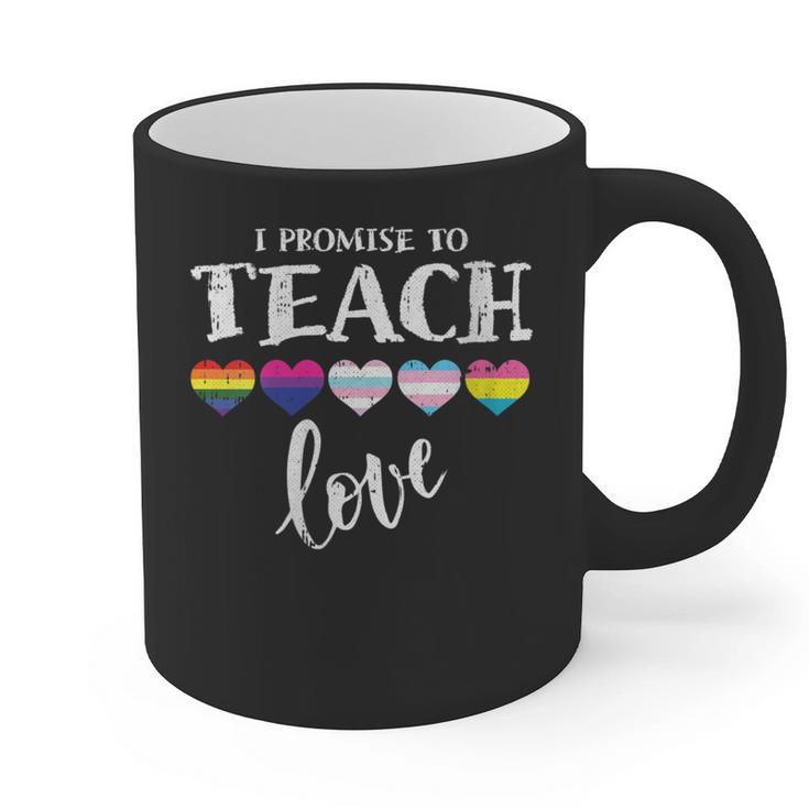 I Promise To Teach Love LGBT-Q Pride Proud Ally Teacher Graphic Print Coffee Mug