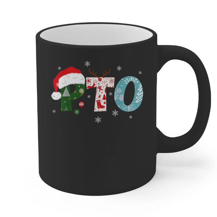 PTO Santa Hat Reindeer Parent Teacher Organization Christmas Graphic Print Coffee Mug