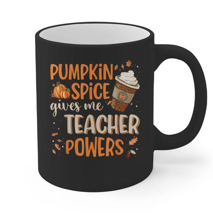 Pumpkin Spice Gives Me Teacher Powers Fall Thanksgiving Men Women Graphic Print Coffee Mug