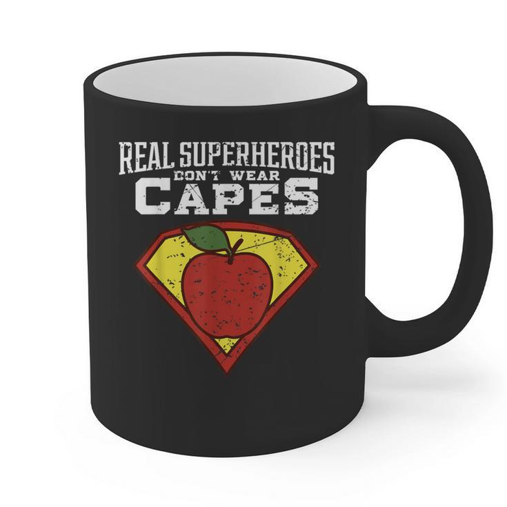 Real Superheroes Don't Wear Capes Teacher Shirt Teaching Te Graphic Print Coffee Mug
