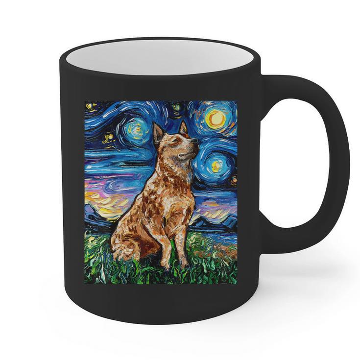 Red Heeler Starry Night Cattle Dog Colorful Art By Aja For Men Women Girls Kids Graphic Print Coffee Mug