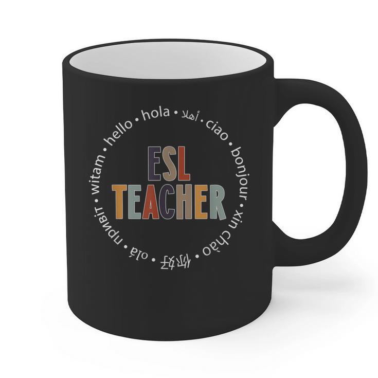 Retro ESL Teacher Teach Multilingual Learners Team Graphic Print Coffee Mug