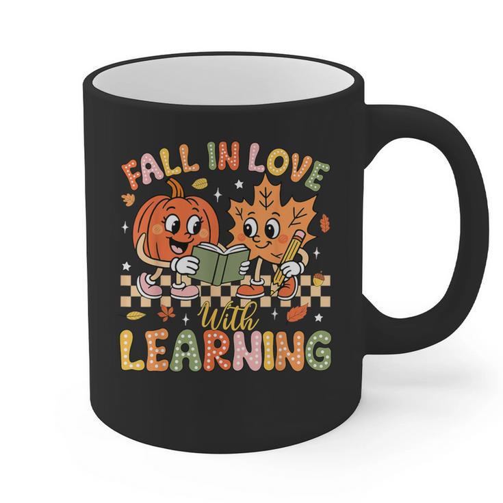 Retro Fall In Love With Learning Autumn Pumpkin Teacher Kids Graphic Print Coffee Mug