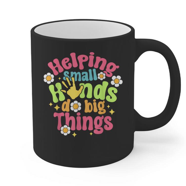 Retro Helping Small Hands Do Big Things Teacher Appreciation For Men Women Graphic Print Coffee Mug
