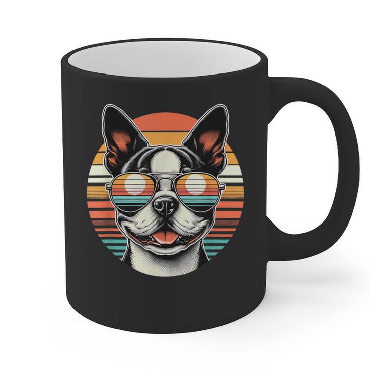 Retro Sunset Sunglasses Boston Terrier Boston Bull Bostie Graphic Print Coffee Mug