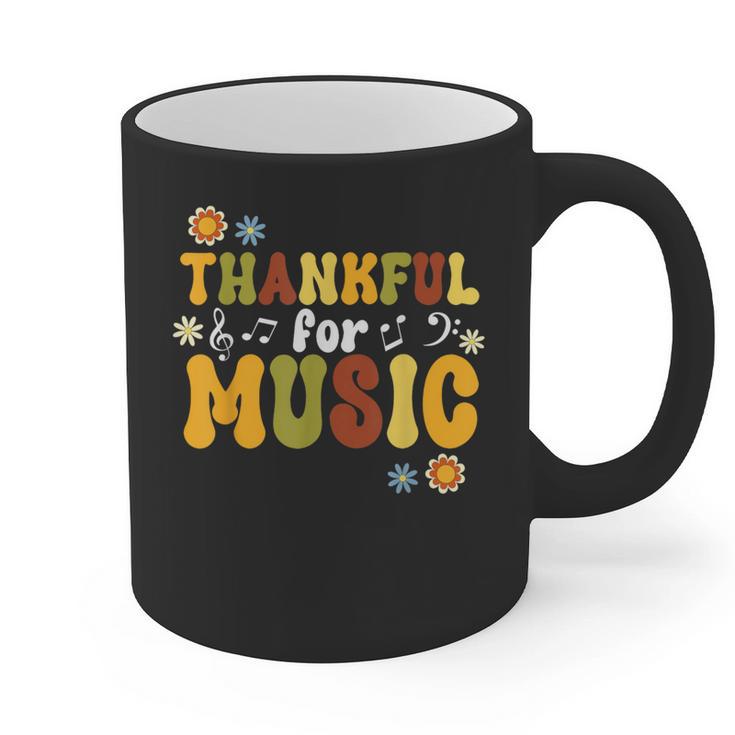 Retro Thankful For Music Floral Music Teacher Thanksgiving Men Women Graphic Print Coffee Mug