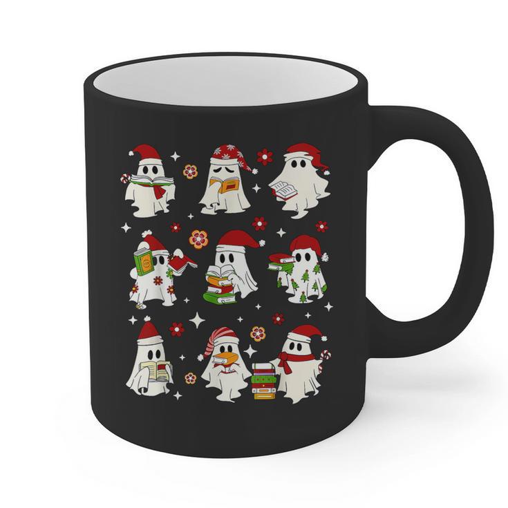 Santa Ghost Reading Books Christmas Library Teacher Graphic Print Coffee Mug