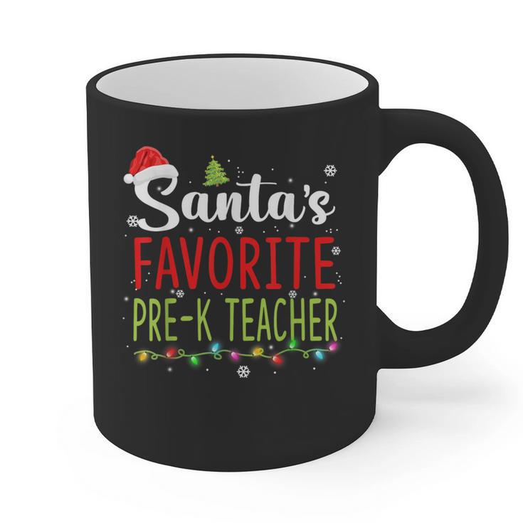 Santa's Favorite Pre-K Teacher Christmas Santa Hat Lights For Men Women Kids Graphic Print Coffee Mug