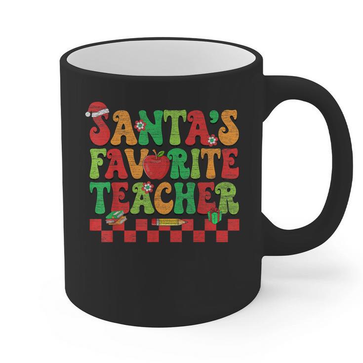 Santas Favorite Teacher Retro Groovy Christmas Xmas Women Graphic Print Coffee Mug