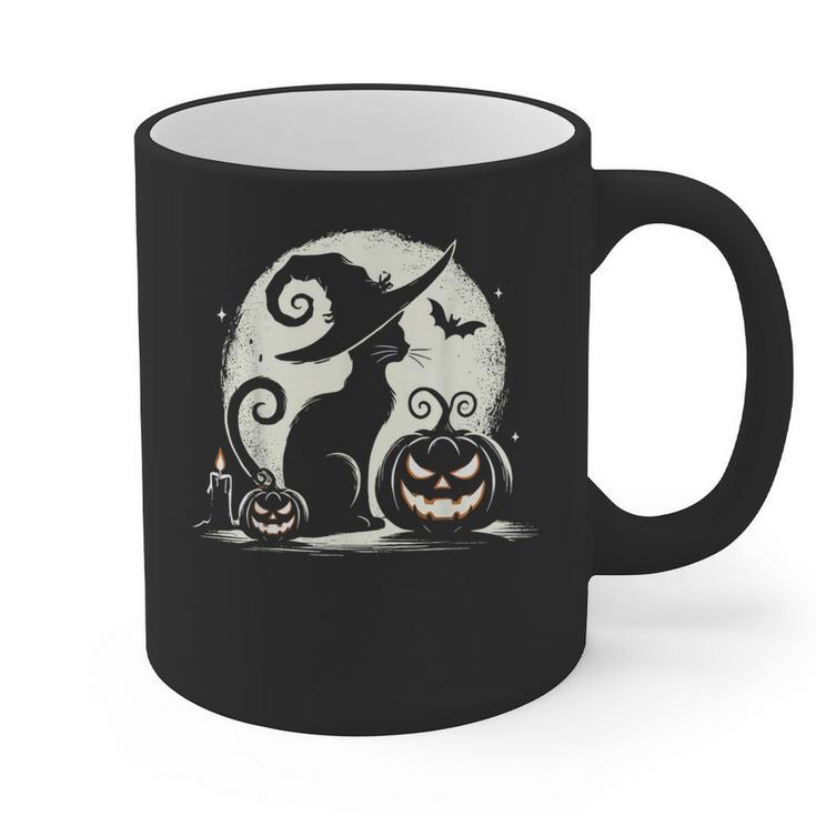 Scary Halloween Cat Costume Retro Cat Moon For Men Women Kids Graphic Print Coffee Mug