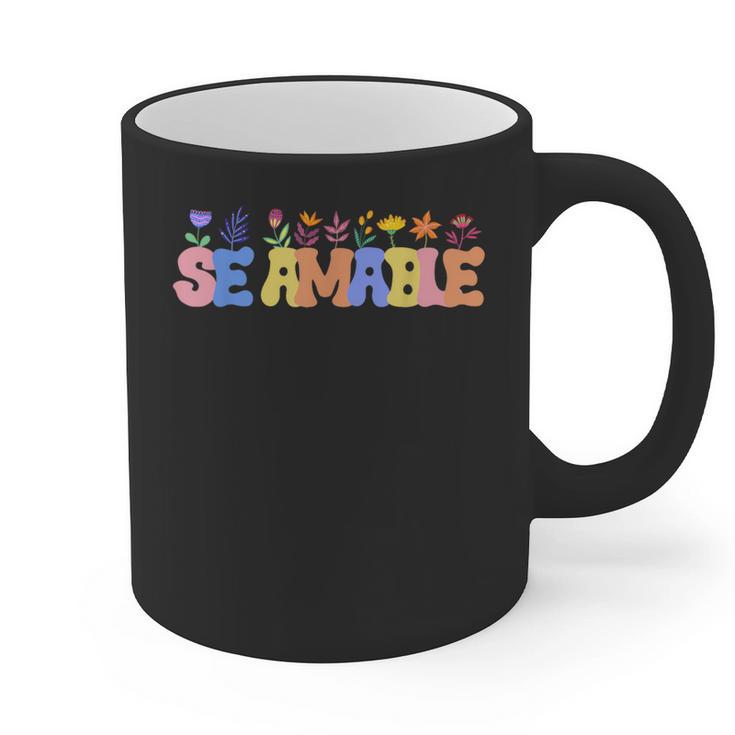 Se Amable Be Kind In Spanish Groovy Teacher Flowers Graphic Print Coffee Mug
