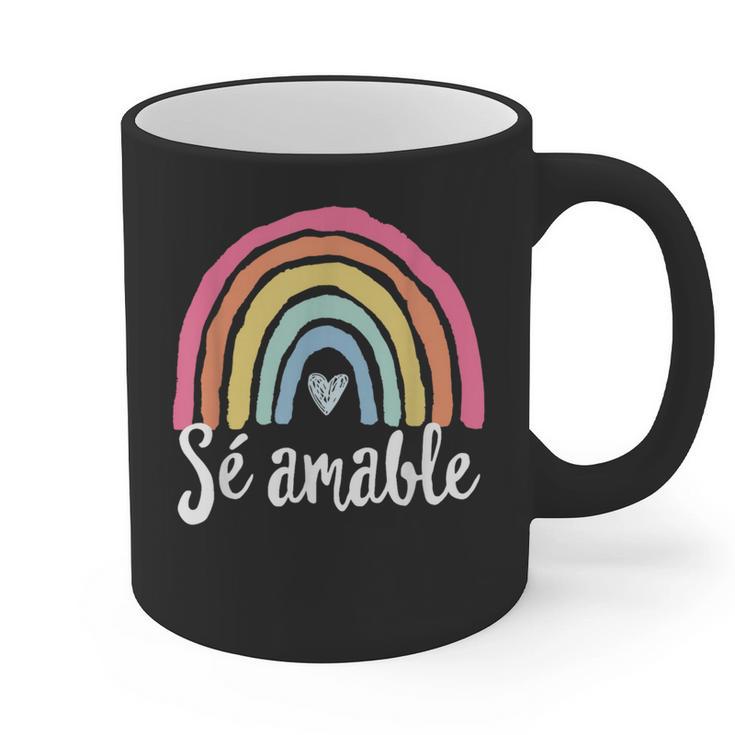 Sé Amable Spanish Bilingual Teacher Be Kind Boho Rainbow Graphic Print Coffee Mug