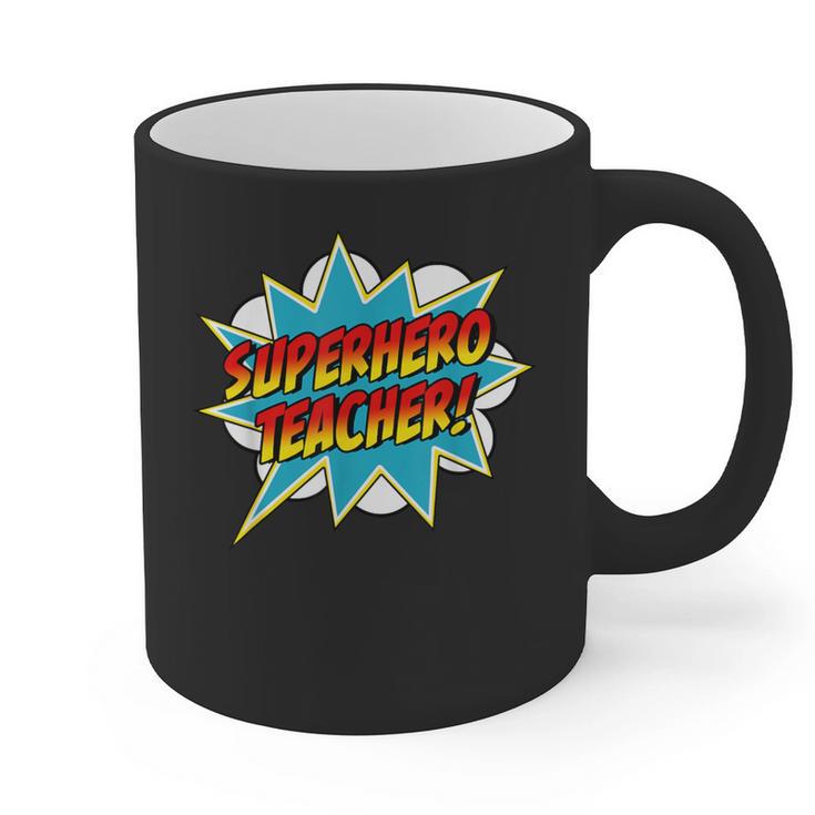 Superhero Teacher Retro Comic Teaching Superpower Graphic Print Coffee Mug