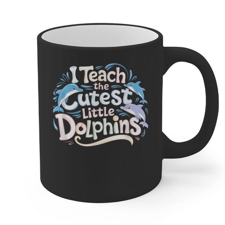 I Teach The Cutest Little Dolphins Cute Animal Teacher Graphic Print Coffee Mug
