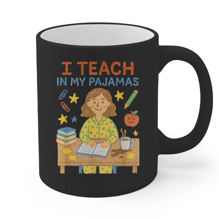 I Teach In My Pajamas Crayon Home School Teacher PJs Graphic Print Coffee Mug