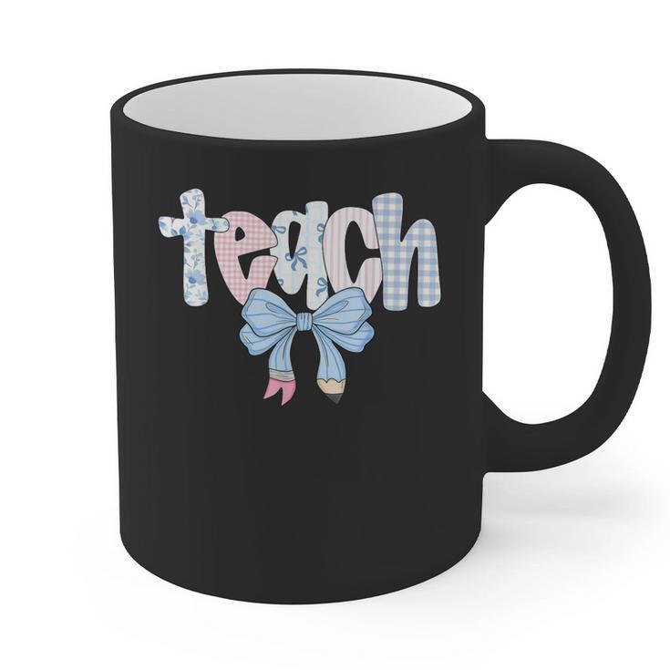 Teach Teacher Coquette Bow Pencil Back To School First Day Graphic Print Coffee Mug