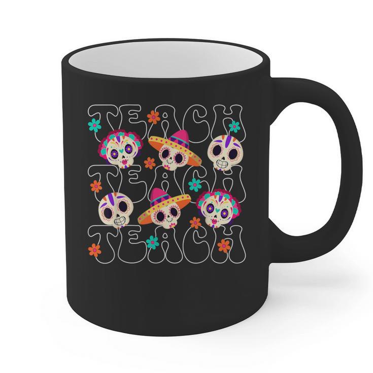 Teach Teacher Dia De Los Muertos Day Of The Dead Sugar Skull Graphic Print Coffee Mug