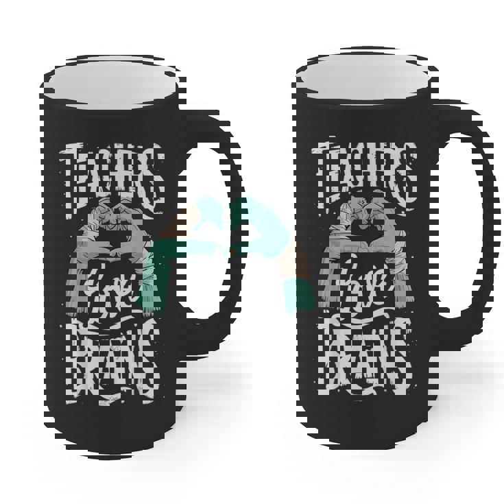 Teacher Halloween Shirt Women Men Teachers Love Brains Graphic Print Coffee Mug