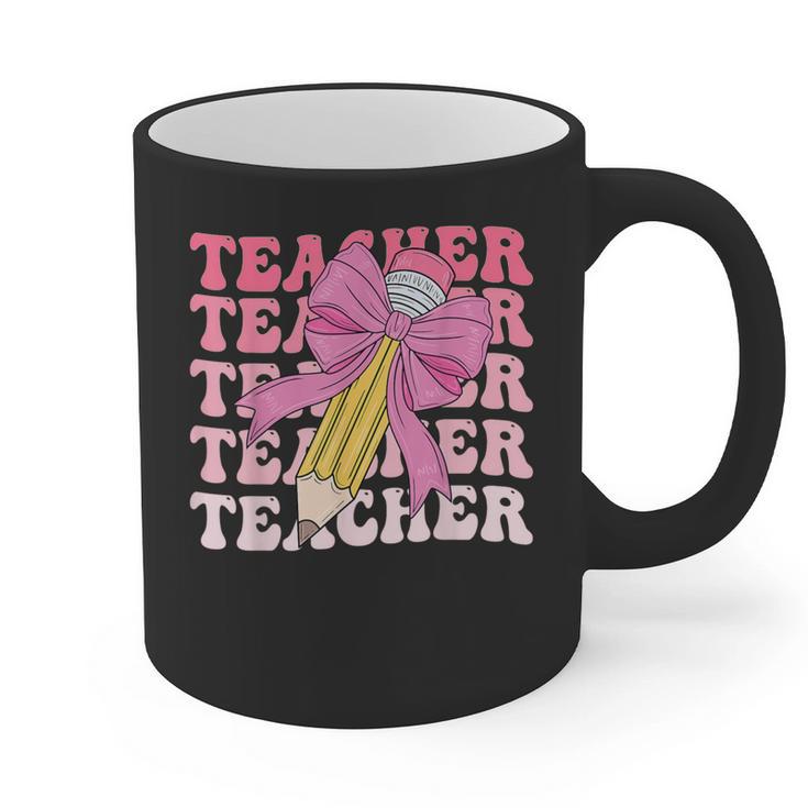 Teacher Pencil Back To School Groovy Pink Teacher First Day Graphic Print Coffee Mug
