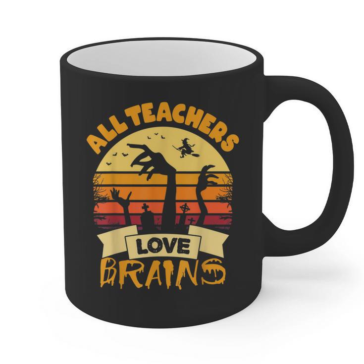 Teacher Shirts Halloween All Teachers Love Brains Graphic Print Coffee Mug