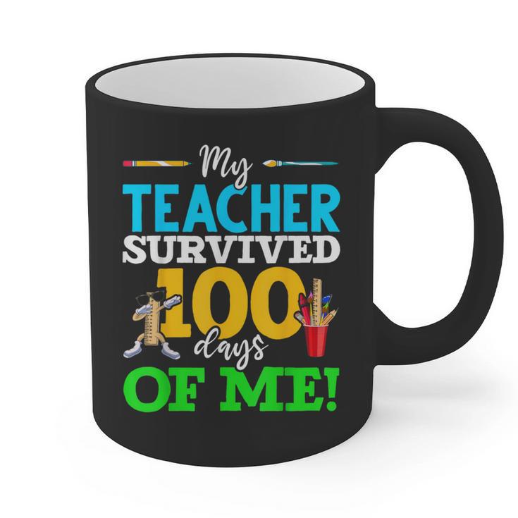 My Teacher Survived 100 Days Of Me Dab 100 Days Of School For Men Women Kids Graphic Print Coffee Mug