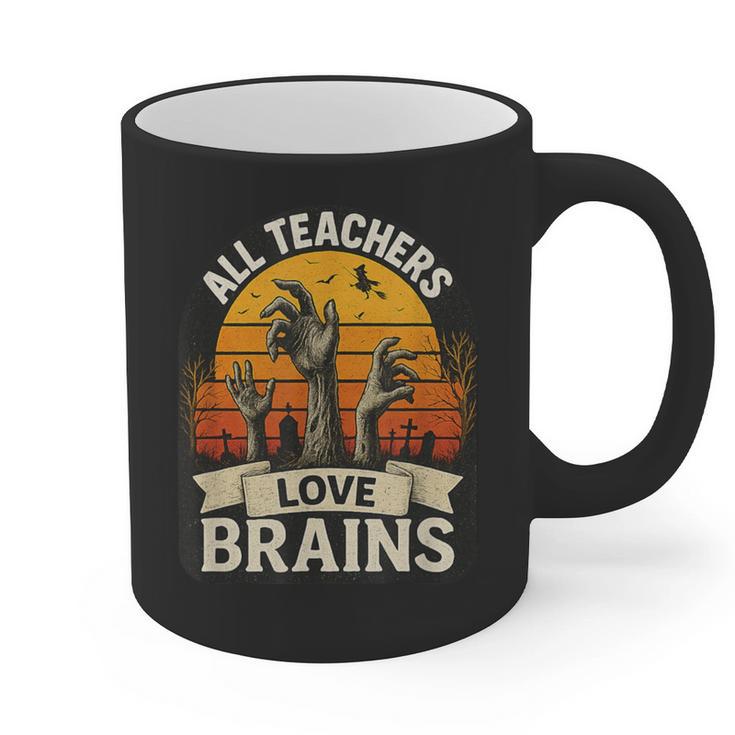 Teacher All Teachers Love Brains Halloween Graphic Print Coffee Mug