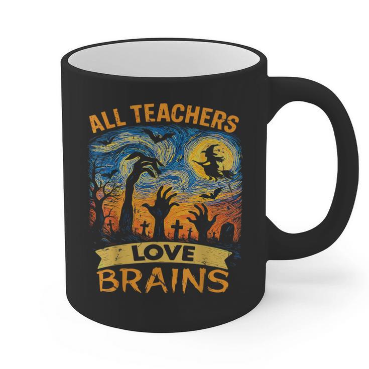 All Teachers Love Brains Shirt Teacher Halloween Tee Graphic Print Coffee Mug