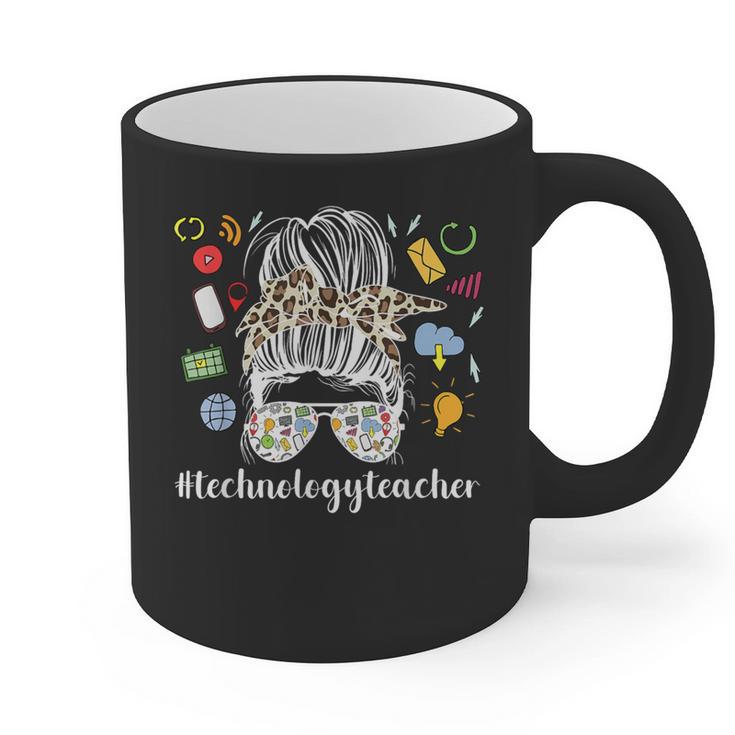 Technology Teacher Messy Bun Technology Teaching Graphic Print Coffee Mug