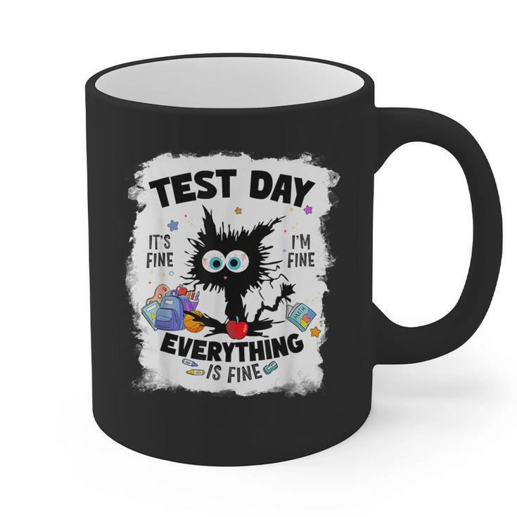 Test Day Stressed Cat Teacher Student Kids Testing Day Graphic Print Coffee Mug