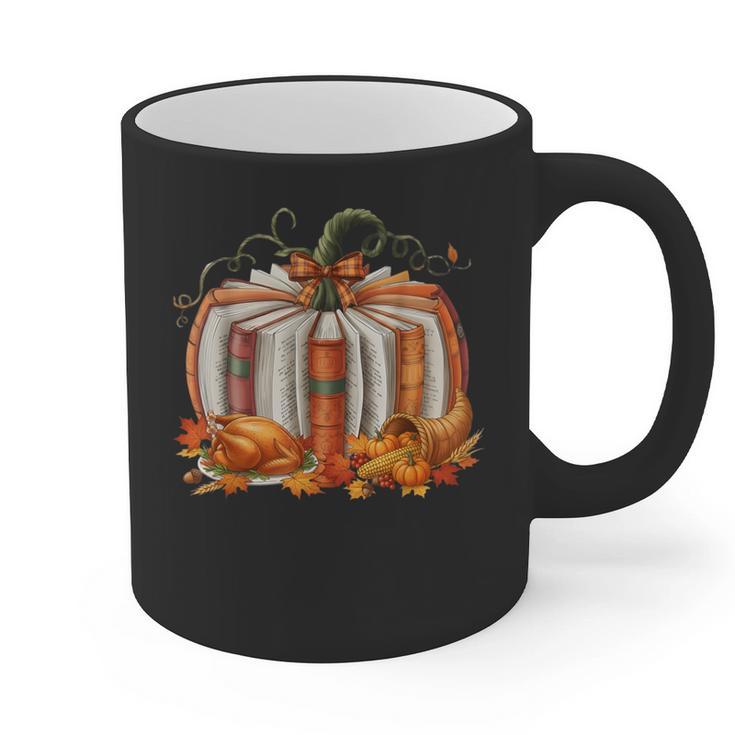 Thanksgiving Book Pumpkin Reading Teachers Fall Lovers Boys Graphic Print Coffee Mug