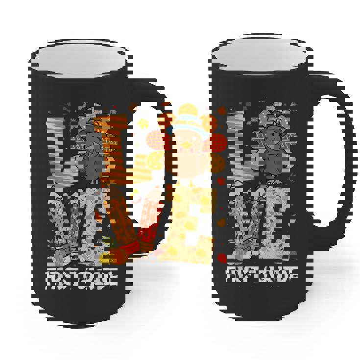 Thanksgiving Love First Grade Teacher Turkey Autumn Fall For Men Women Girls Kids Graphic Print Coffee Mug