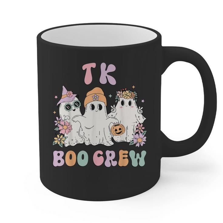 TK Boo Crew Retro Groovy Halloween Floral Ghost TK Teacher Graphic Print Coffee Mug