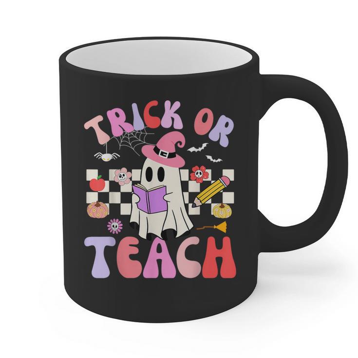 Trick Or Teach Halloween Teacher Floral Ghost Groovy Graphic Print Coffee Mug
