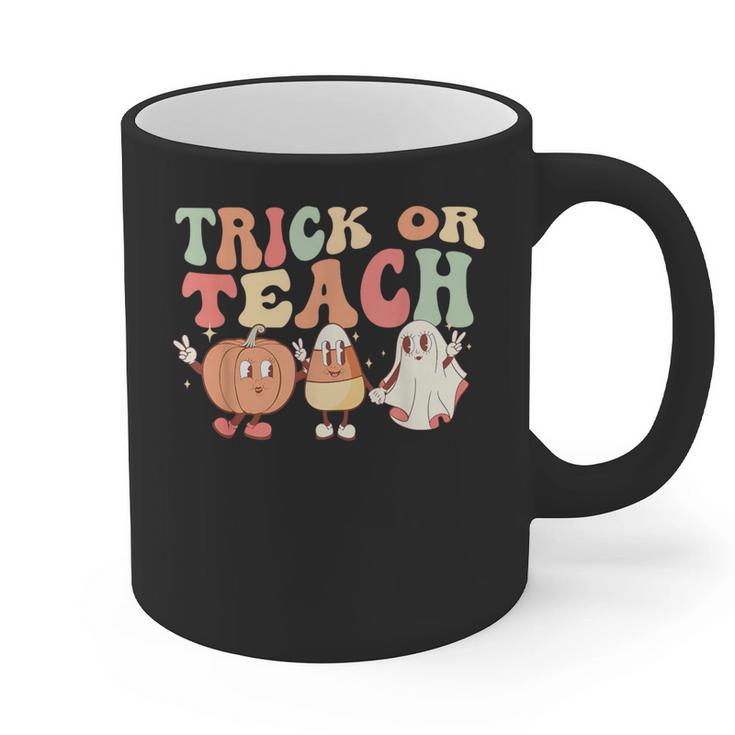 Trick Or Teach Pumpkin Candy Corn Ghost Halloween Teacher Graphic Print Coffee Mug