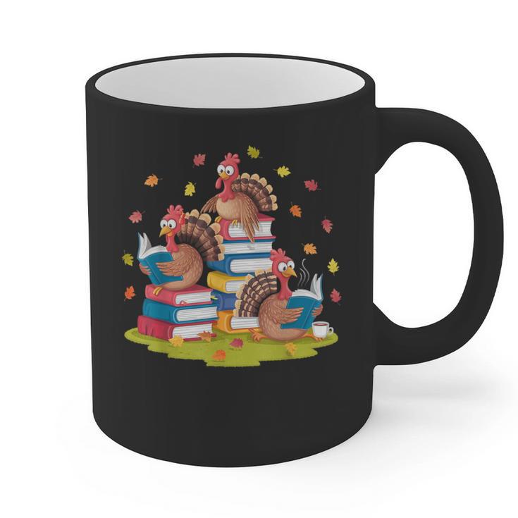 Turkey Reading Books Fall Season Thanksgiving Teacher Book Graphic Print Coffee Mug
