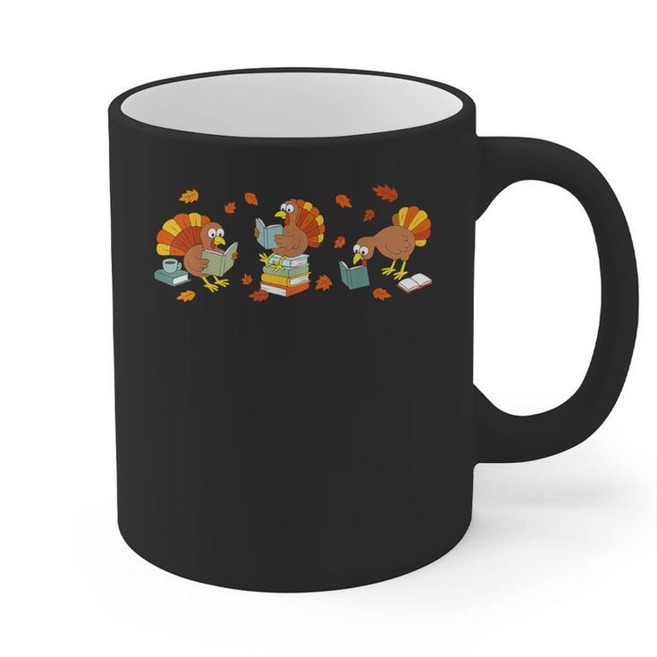 Turkey Reading Books Fall Thanksgiving Teacher Book Lovers Graphic Print Coffee Mug