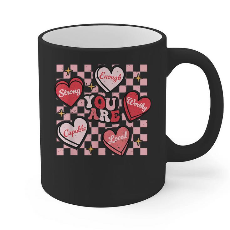 Valentine You Are Loved Worthy Enough Candy Heart Teacher For Men Women Girls Kids Graphic Print Coffee Mug