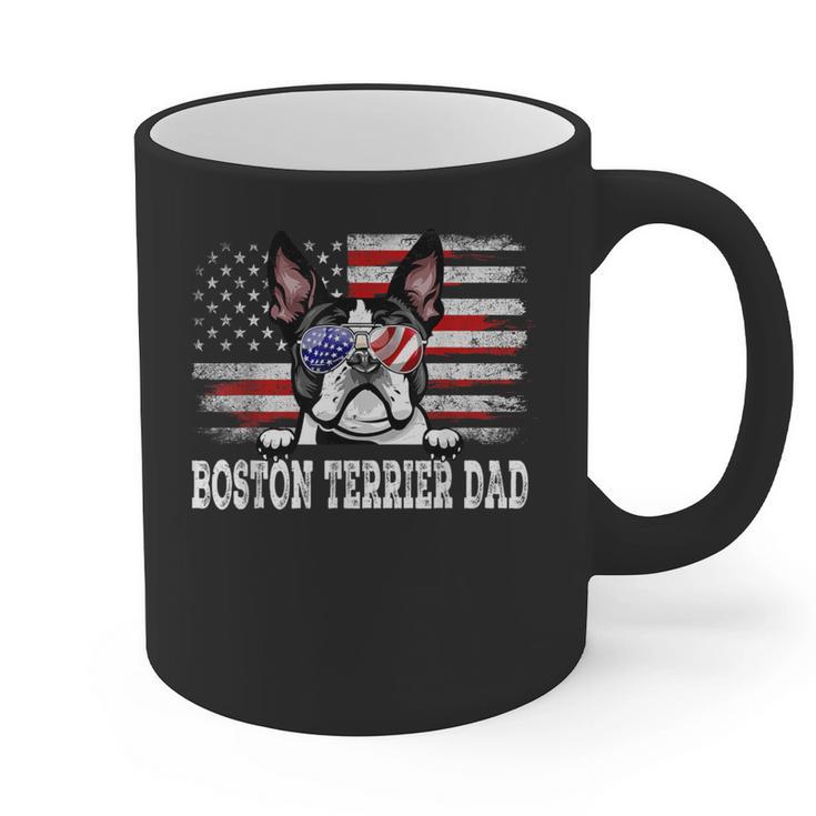 Vintage Boston Terrier Dad American Flag Father's Day Graphic Print Coffee Mug