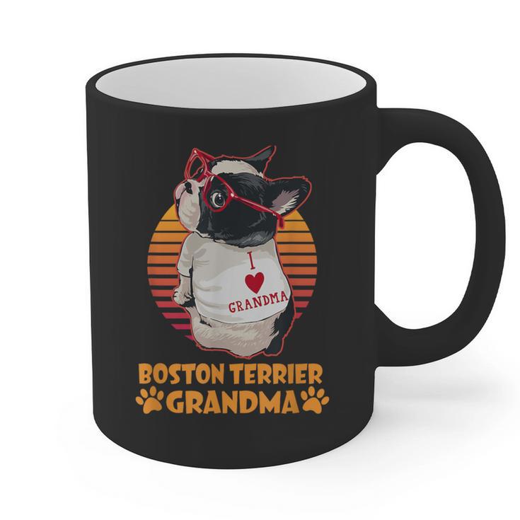 Vintage Boston Terrier Grandma Wear Sunglasses Dog Lover Men Women Girls Kids Graphic Print Coffee Mug