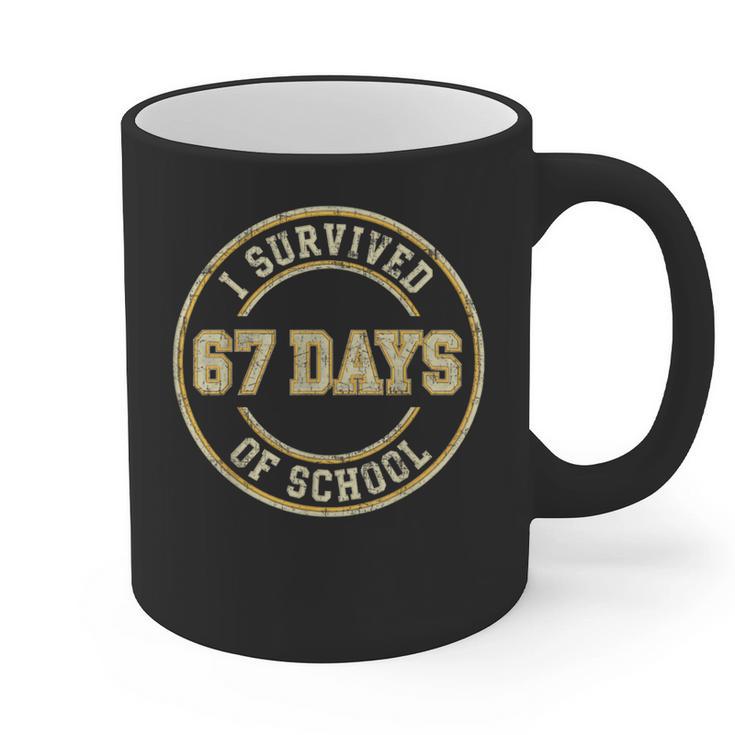 Vintage I Survived 67 Days Of School Teachers Students Graphic Print Coffee Mug