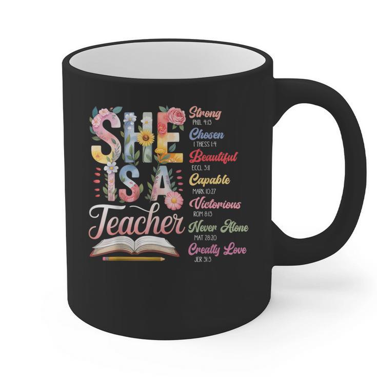 Women Bible Verse Christian Teacher God Says Back To School Graphic Print Coffee Mug