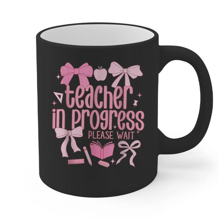 Women Teacher In Progress Coquette Pink Bow Future Teacher Graphic Print Coffee Mug