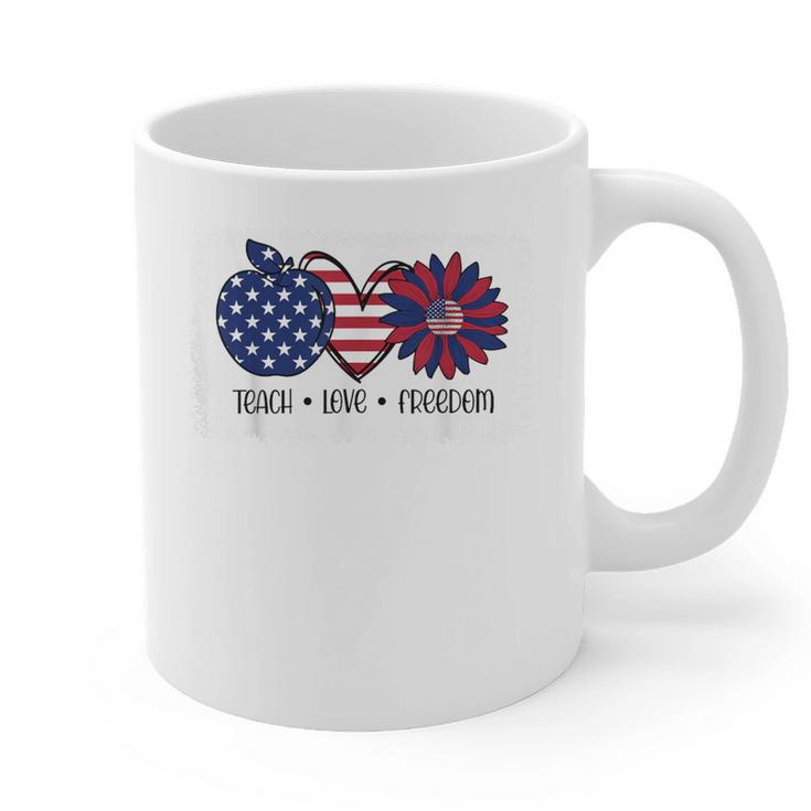American Flag Teach Love Freedom Preschool Teacher 4th July Graphic Print Coffee Mug