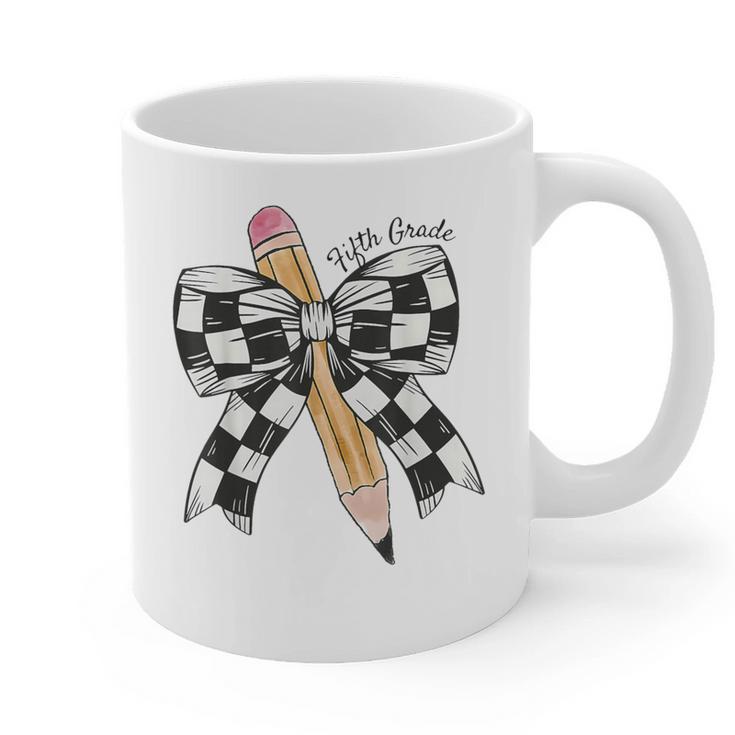 Back To School Hello Fifth Grade Teacher Coquette Pencil Bow Graphic Print Coffee Mug