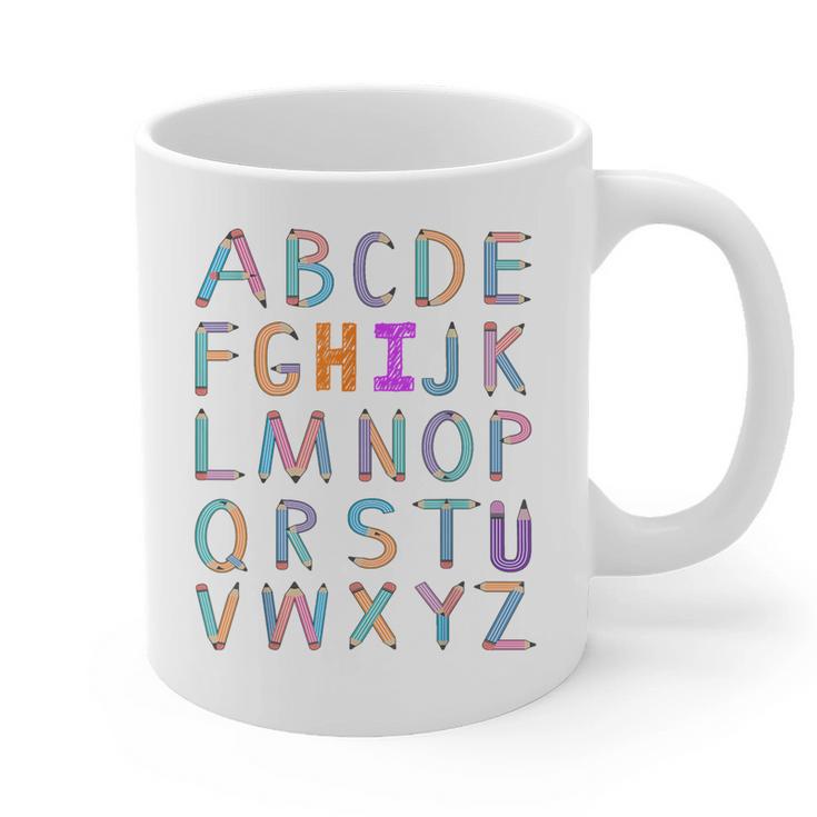 Back To School Kindergarten Alphabet ABC Teacher Women Kids Graphic Print Coffee Mug
