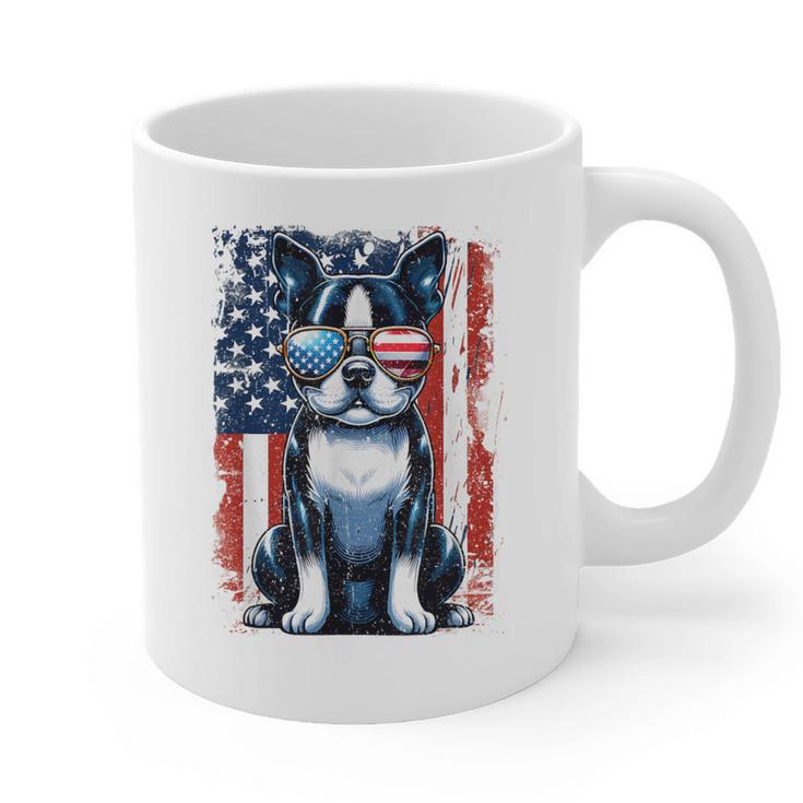 Boston Terrier Dog American USA US Flag Pets Vintage Outfit Graphic Print Coffee Mug
